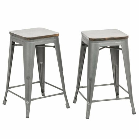 GUEST ROOM 24 in. Cormac Square Counter Stool Rustic Pewter & Elm - Set of 2 GU2549251